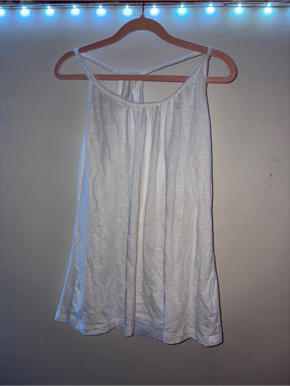Women’s White Flowy Sleeveless Braided-Strap Tank Top